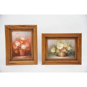 Vintage Artist Robert Cox & Samson Oil Painting Floral Still Life Framed 8x10